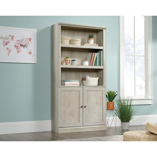 5 Shelf Bookcase W/doors Chc , Three adjustable shelves for flexible storage options